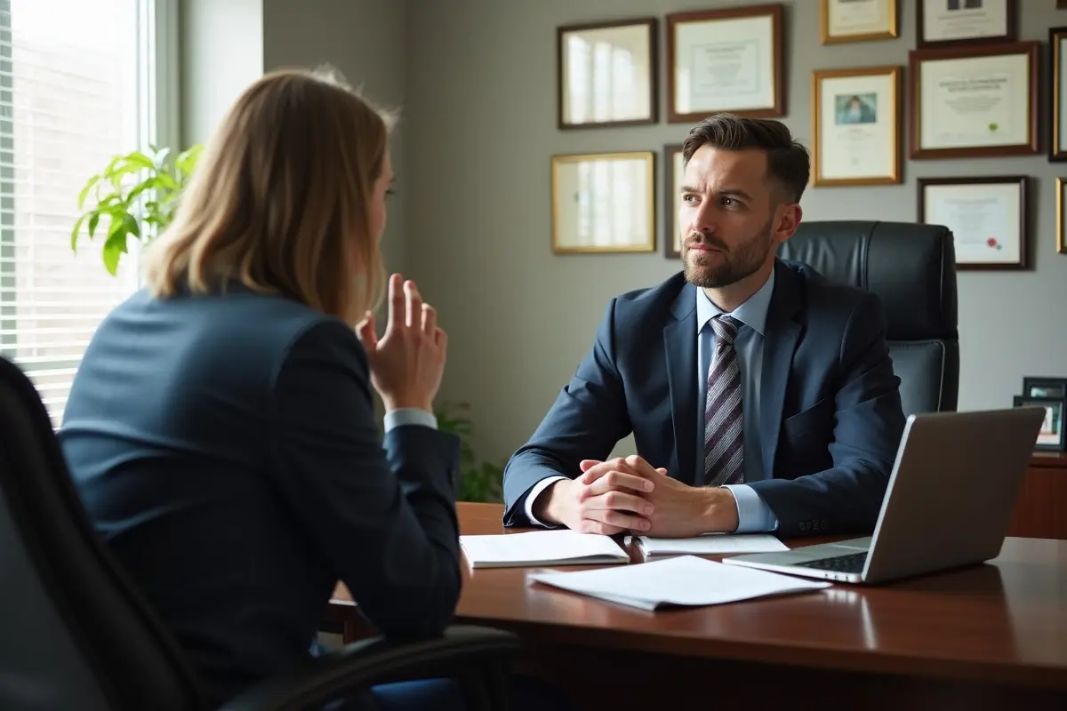 car accident victim consulting attorney about legal options and compensation