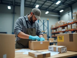 worker preparing packaged goods for reliable and timely delivery service