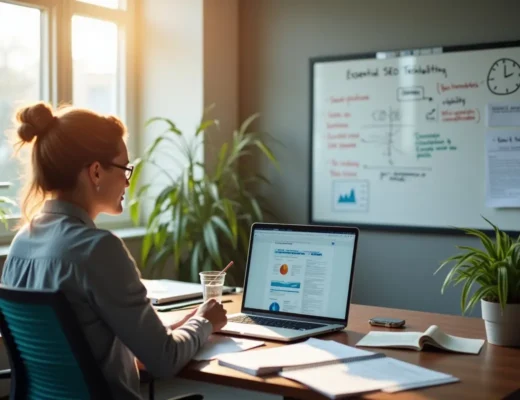business owner learning essential seo strategies to improve website visibility